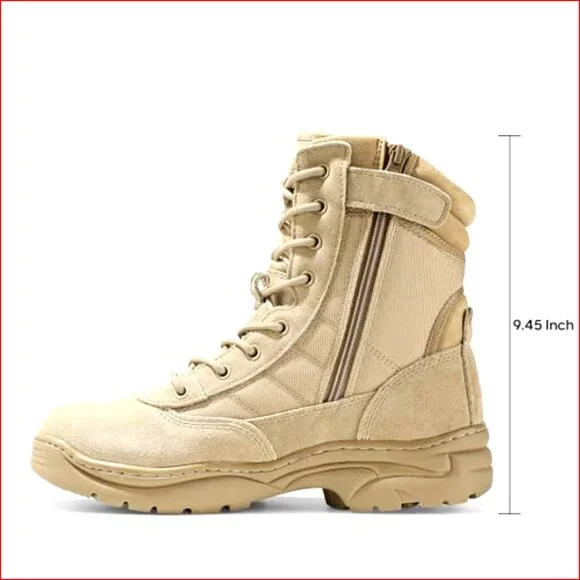 Leather Military Tactical Work Boots Side Zipper Combat Boots